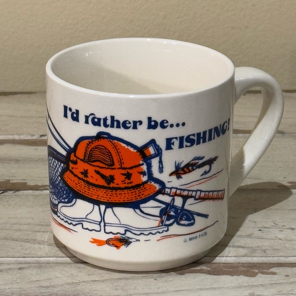 Vintage Fishing Coffee Mug I'd Rather be Fishing - 1978